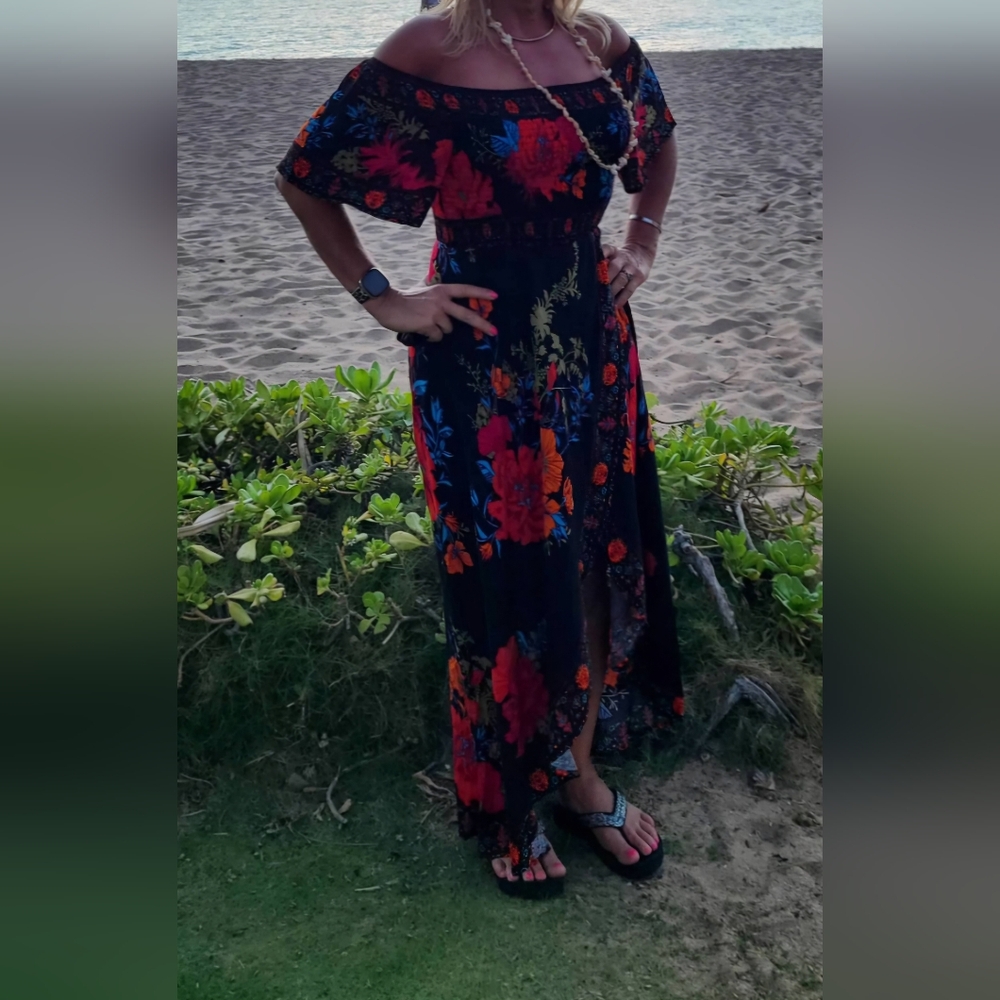 Floral Black Maxi Dress Womens Size M